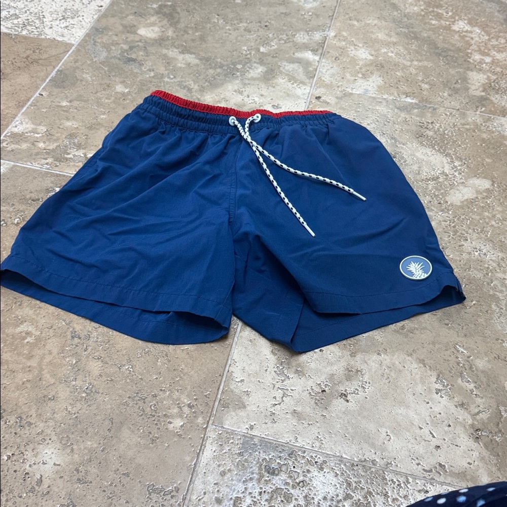Chubbies swim trunks.  Blue with red trim & pocket detail.  Kids size Medium